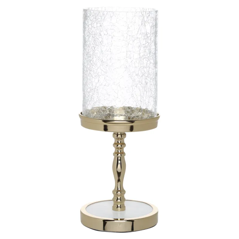 Шам ұстағыш, 30 см, бір шам үшін, аяқта, металл / шыны, алтын, Кракель, фантастикалық алтын