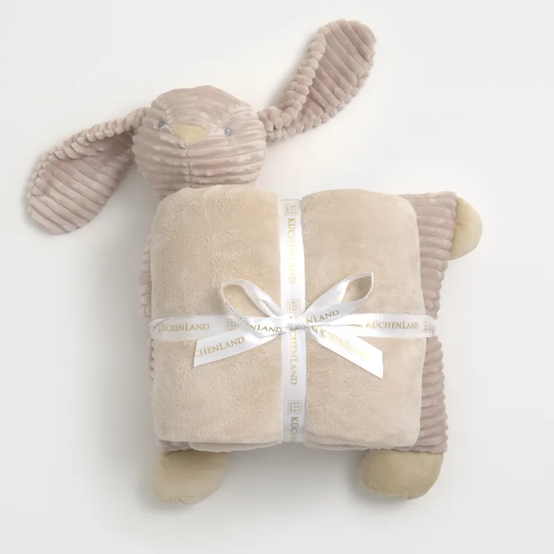 Жастығы бар жамылғы, 130х210 см, жүн/плюш, сарғылт-қоңыр, Қоян, Plush animals