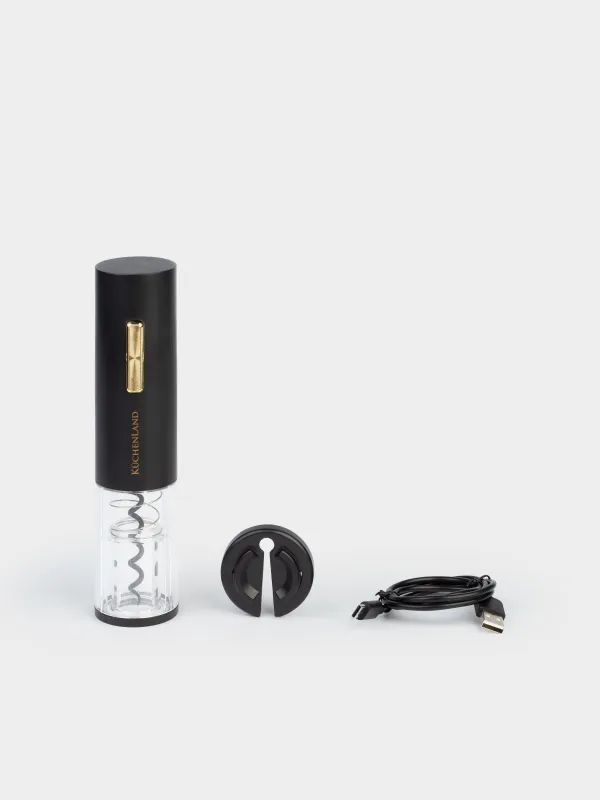 Штопор электрический, 19 см, с резаком для фольги, пластик, LED W, черный, Bar, image-5