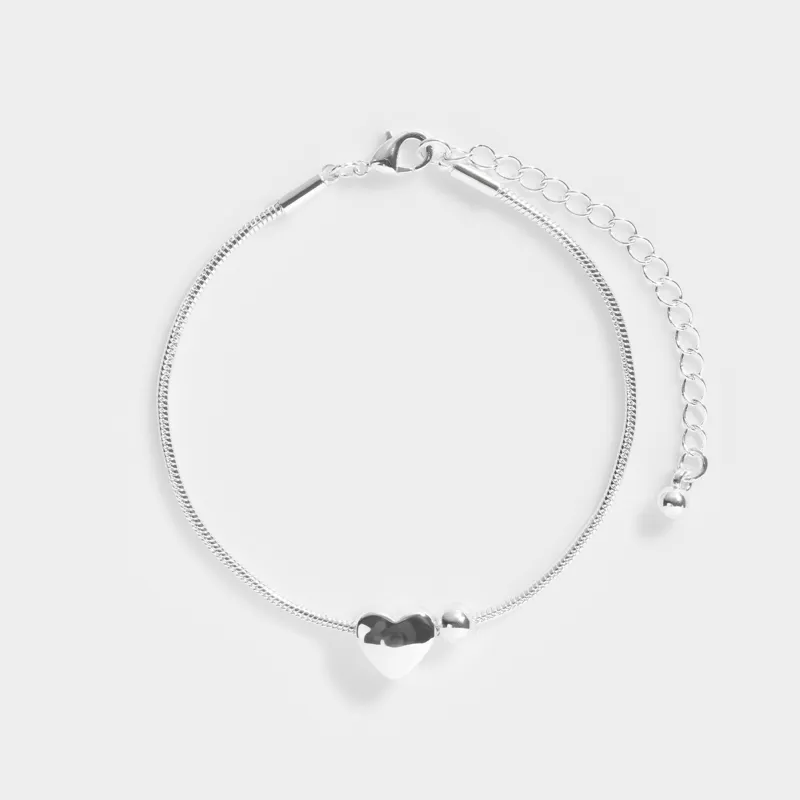 Білезік, 22 см, металл, күміс түстес, Жүрек, Jewelry heart