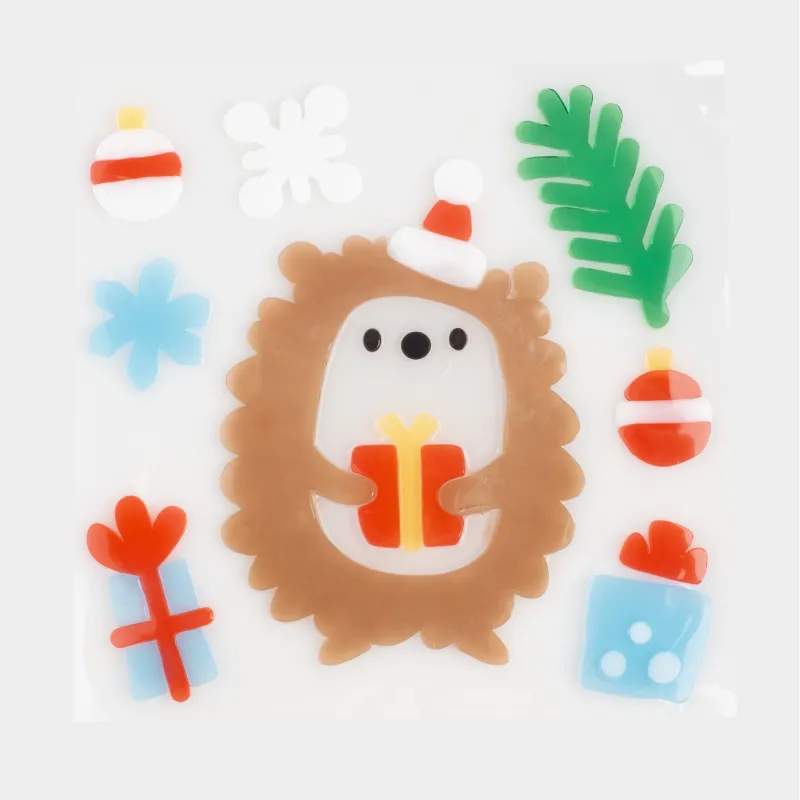Набор наклеек, 19х19 см, многоразовые, термопластик, Ежик, Christmas decal