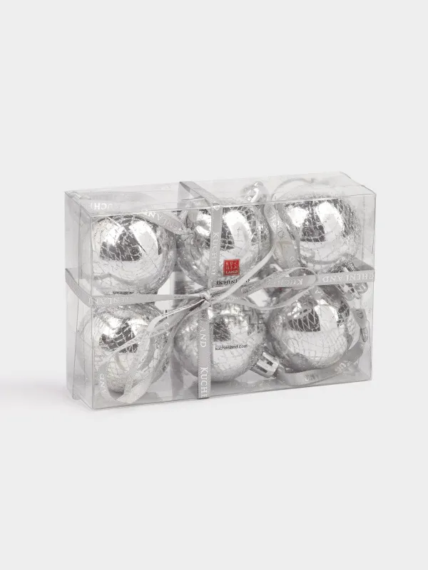 Шырша ойыншығы, 4 см, 6 дана, пластик, күміс, Шар, Ball sparkle, image-3