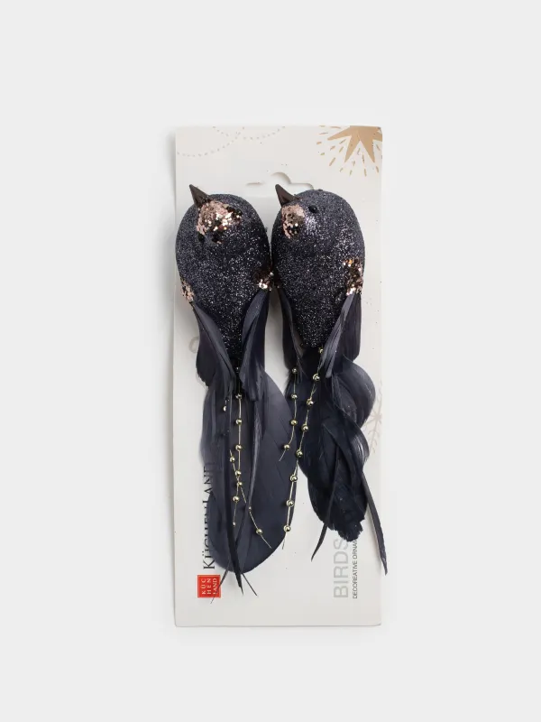 Украшение декоративное, 16 см, 2 шт, на клипсе, пенопласт/перо, графитовое, Птица, Birds NY, image-5
