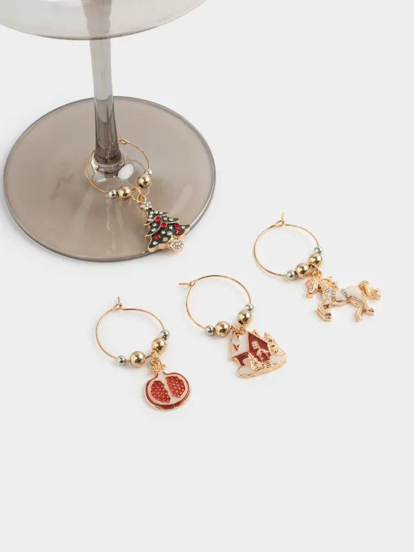 Шарап бөтелкесінің тығыны, салпыншақтары бар, 5 дана, металл/страздар, Үй, Christmas house, image-4