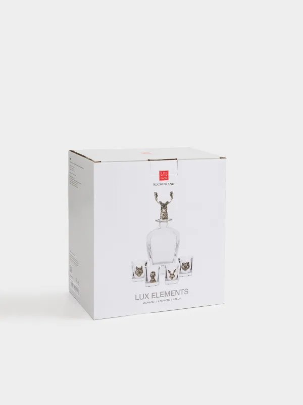 Араққа арналған жиынтық, 4 адам, 5 зат, графин/стектер, шыны/металл, Орман жануарлары, Lux elements, image-4