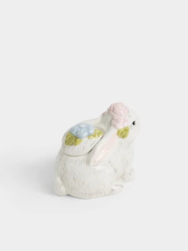 Сақтау ыдысы, 13х10 см, 200 мл, керамика, сұр, Гүлдері бар қоян, Easter, image-1