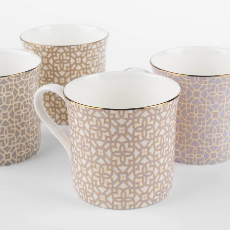 Кружка, 4 дана, 330 мл, фарфор F, микс, алтын жиегі бар, ою-өрнек, Liberty, image-1