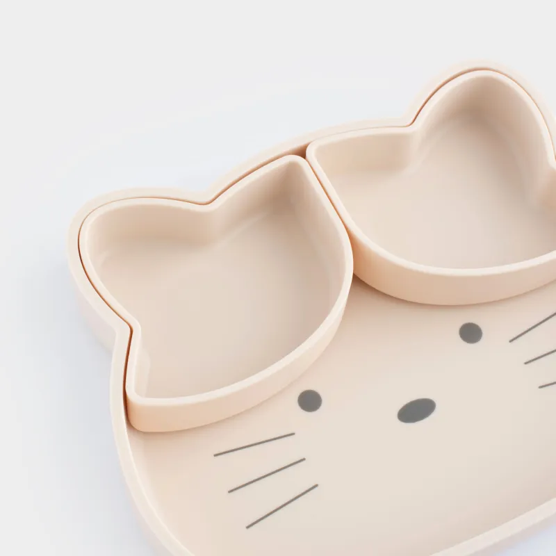 Балаларға арналған ыдыс-аяқ жинағы, 3 дана, силикон, сарғылт-қоңыр, Мысық, Kiddy, image-7