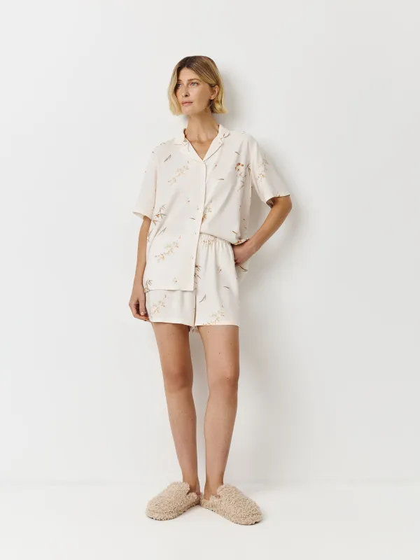 Әйелдер шорттары, үйге арналған, өлшемі L, вискоза, сүт түстес, Гүлдер, Norla, image-2