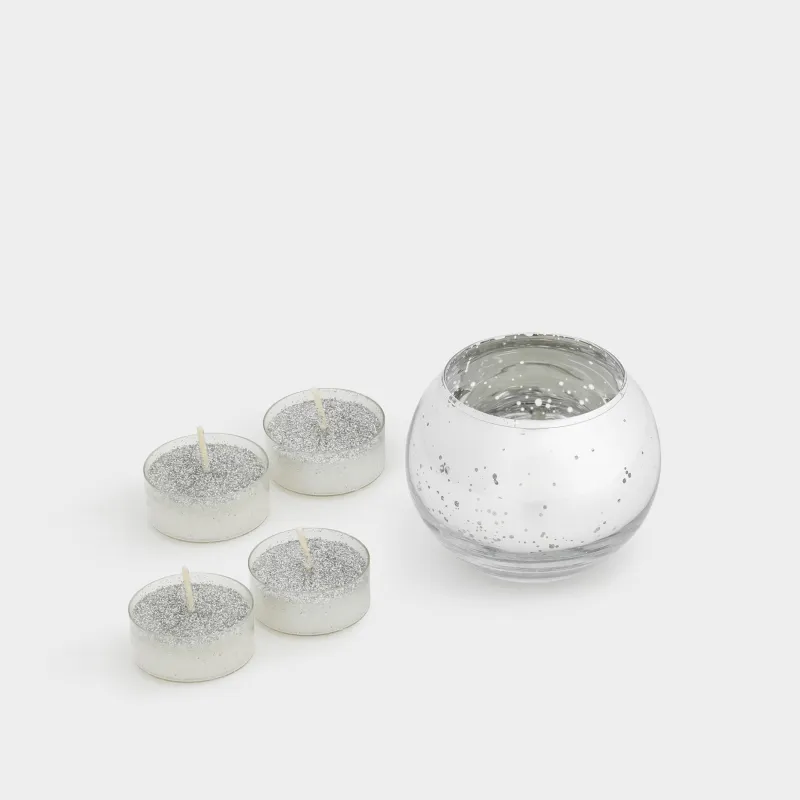 Шай шамы, 4 см, 4 дана, шам ұстағышы бар, шыны, шампан, Patina