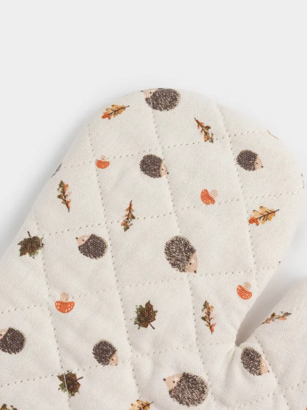 Ыдыс ұстағыш-қолғап, 17х33 см, мақта, сарғылт-қоңыр, Кірпі, жапырақтар мен саңырауқұлақтар, Autumn hedgehog, image-2