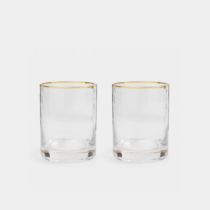 Виски стақаны, 10 см, 300 мл, 2 дана, шыны, алтын жиегі бар, Ripply gold