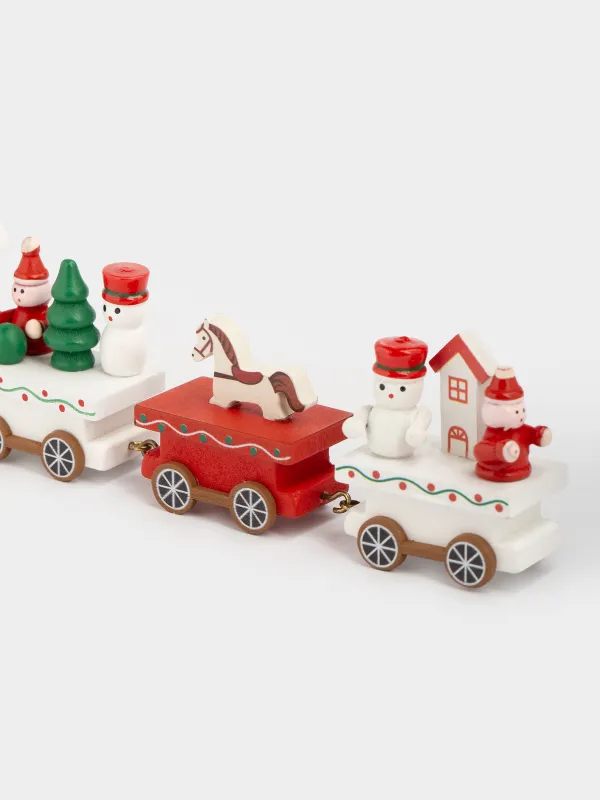 Статуэтка, 25 см, МДФ, красно-белая, Паровозик со снеговиком и елкой, Christmas style, image-1