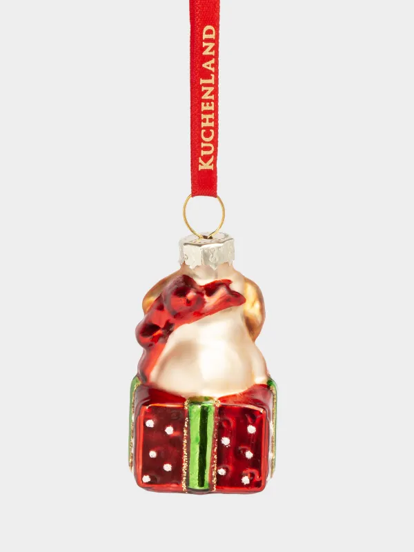 Шырша ойыншығы, 4 см, шыны, жылтырақтары бар, алтын және қызыл, Ит, Figure christmas, image-1