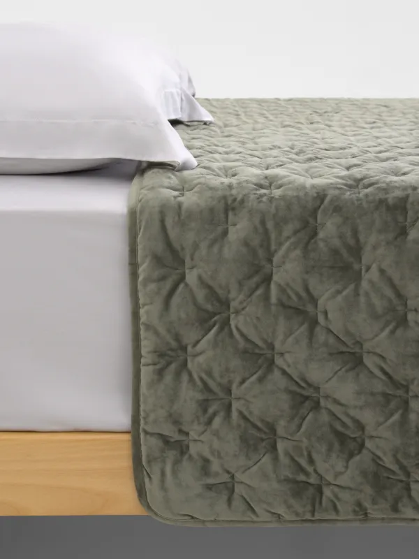 Төсек жапқыш, 220x240 см, сырма, ши барқыт/микрофибра, жасыл, Сызықтар, Stitch velvet, image-2