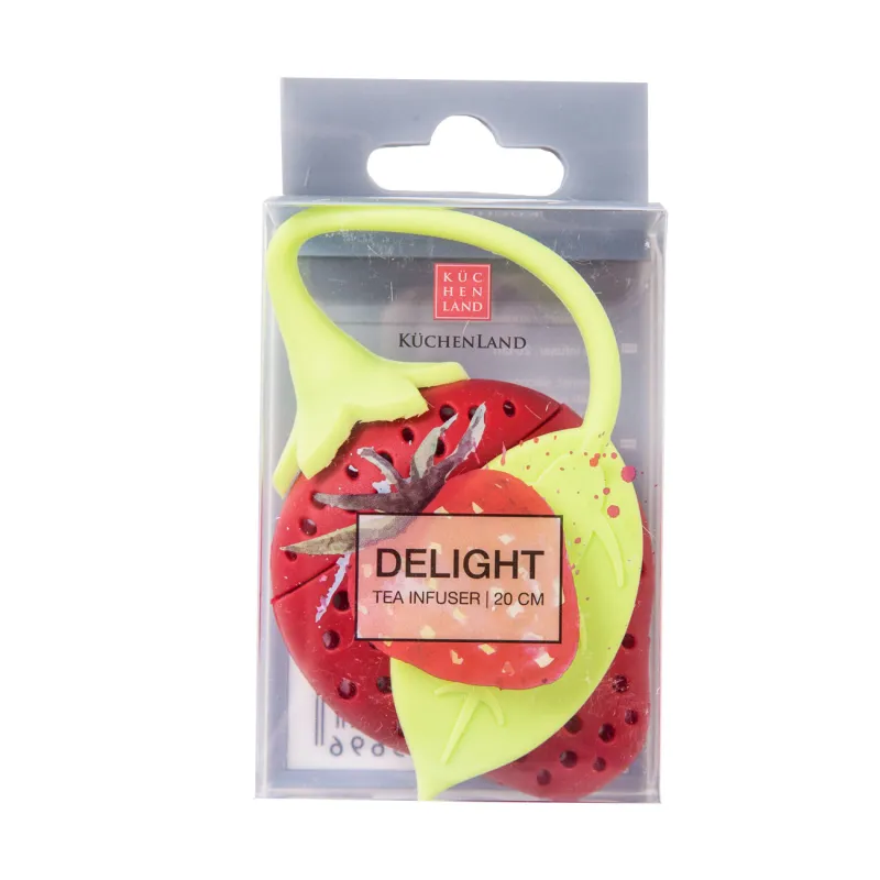 Сито для заваривания чая, 20 см, силикон, красно-зеленое, Клубника, Manny, image-2
