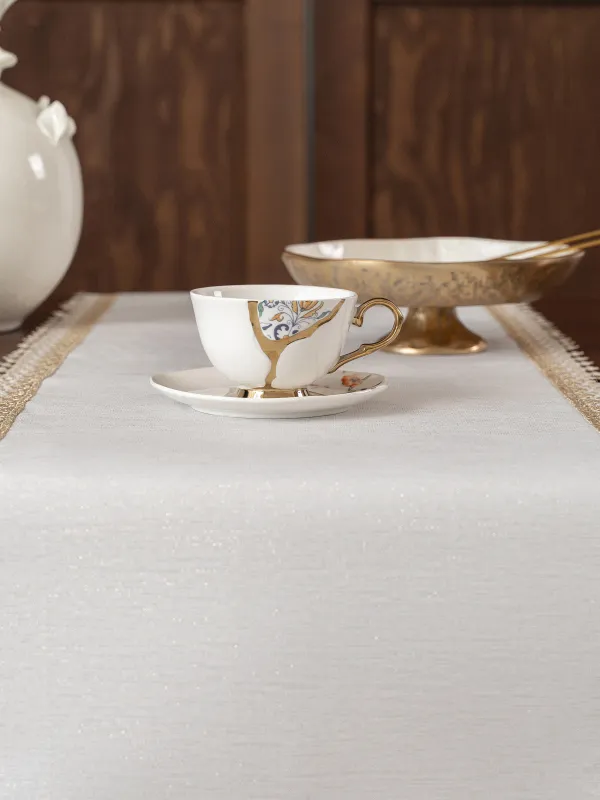 Дорожка настольная, 40х160 см, полиэстер, белая, Цветочное кружево, Flower lace gold, image-3