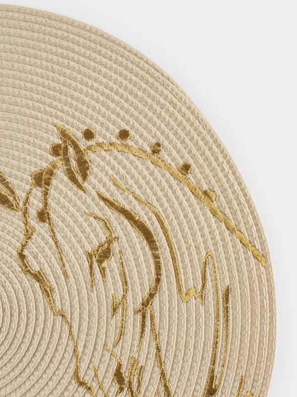 Салфетка под приборы, 38 см, полиэстер, круглая, молочная, Лошади, Circle embroidery, image-2