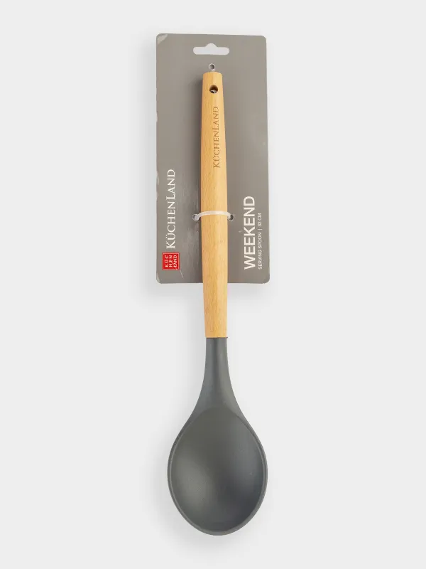 Сервис қасығы, 31 см, силикон/ағаш, сұр, Weekend, image-4