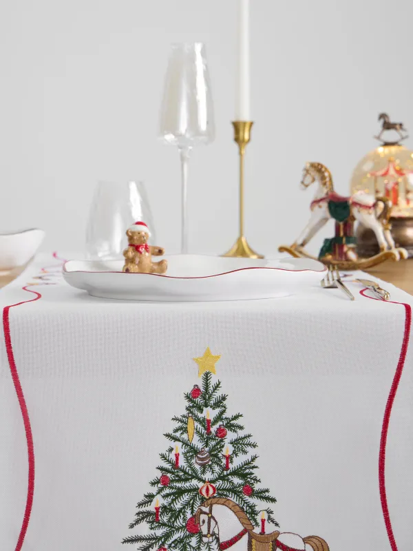 Үстел төсеніші, 40х160 см, полиэстер, ақ, Шырша мен жылқылар, Holiday horse, image-5