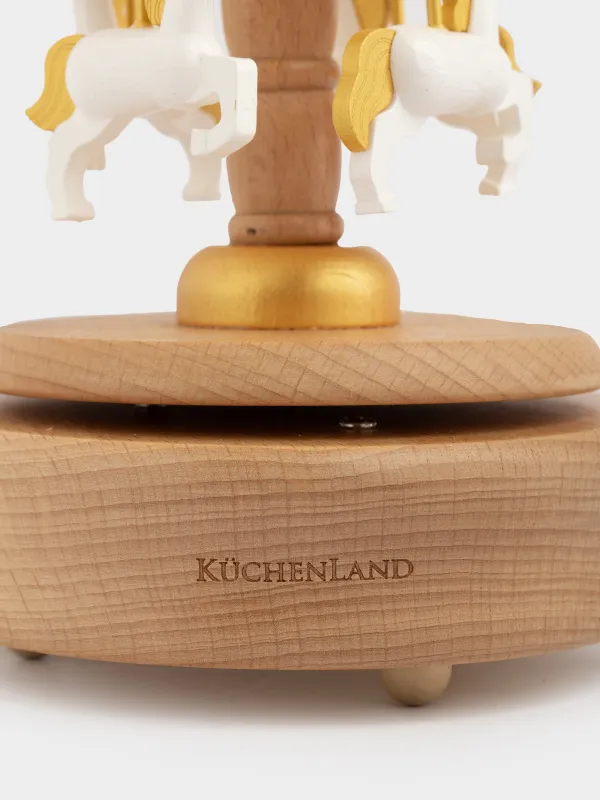 Статуэтка музыкальная, 17 см, заводная, дерево/МДФ, Карусель с лошадками, Music wood, image-3