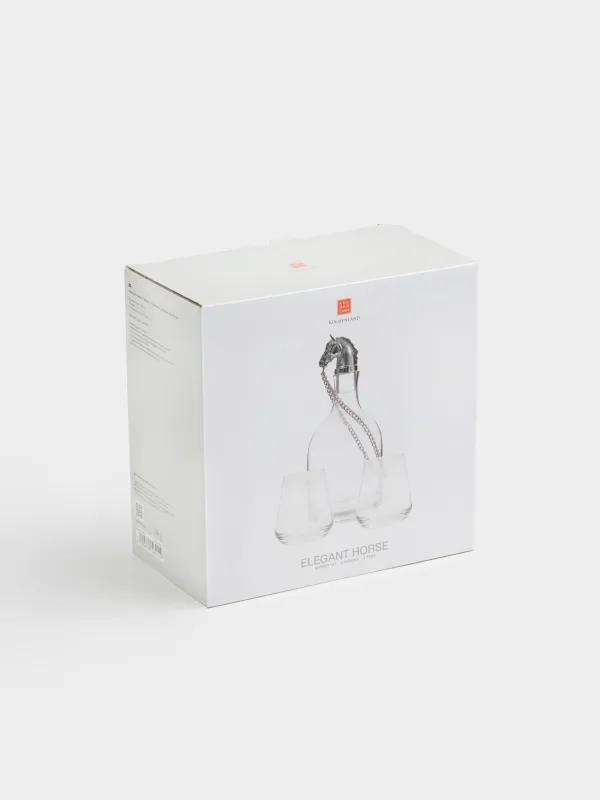 Вискиге арналған жиынтық, 2 адам, 3 зат, графин/стақандар, шыны, Күміс жылқы, Elegant horse, image-7