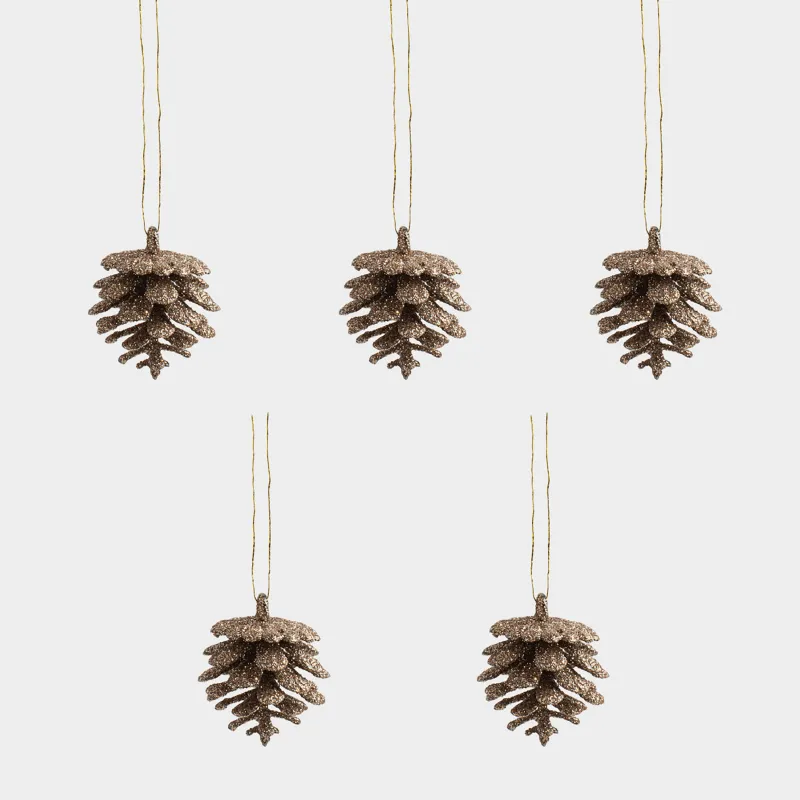 Шырша ойыншығы, 2 см, 6 дана, пластик, жылтырақтары бар, қола, Шырша бүршігі, Pine christmas