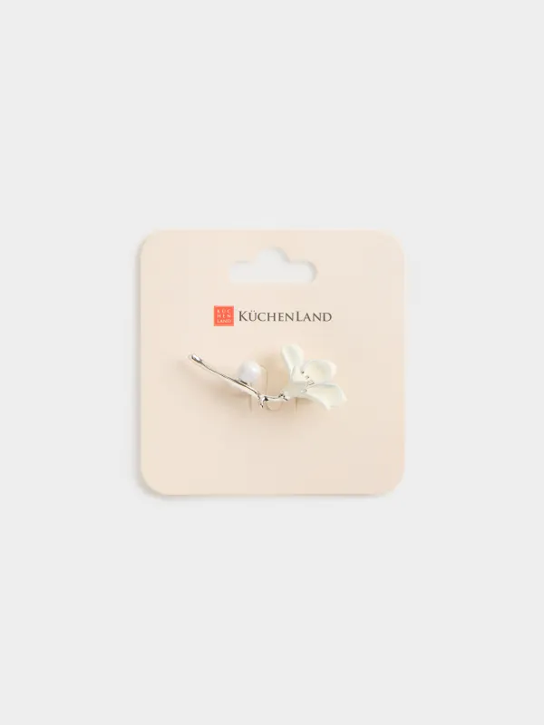 Брошь, 6 см, металл/пластик, серебристая, Цветок, Jewelry flower, image-4