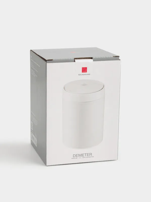 Ведро для мусора, 1,5 л, с кнопкой для открывания крышки, металл/пластик, молочное, Demeter, image-3