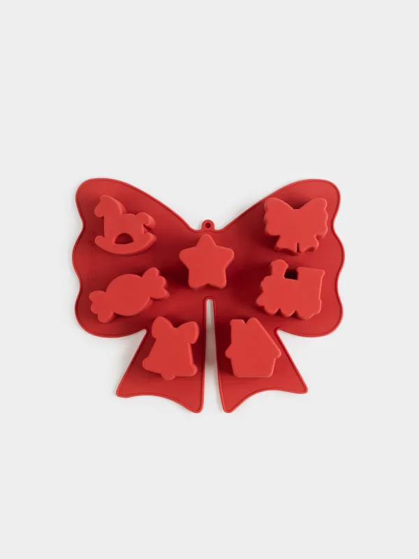 Форма для выпечки кексов, 18х21 см, 7 отд, силикон, красная, Бант, Bakery color, image-0