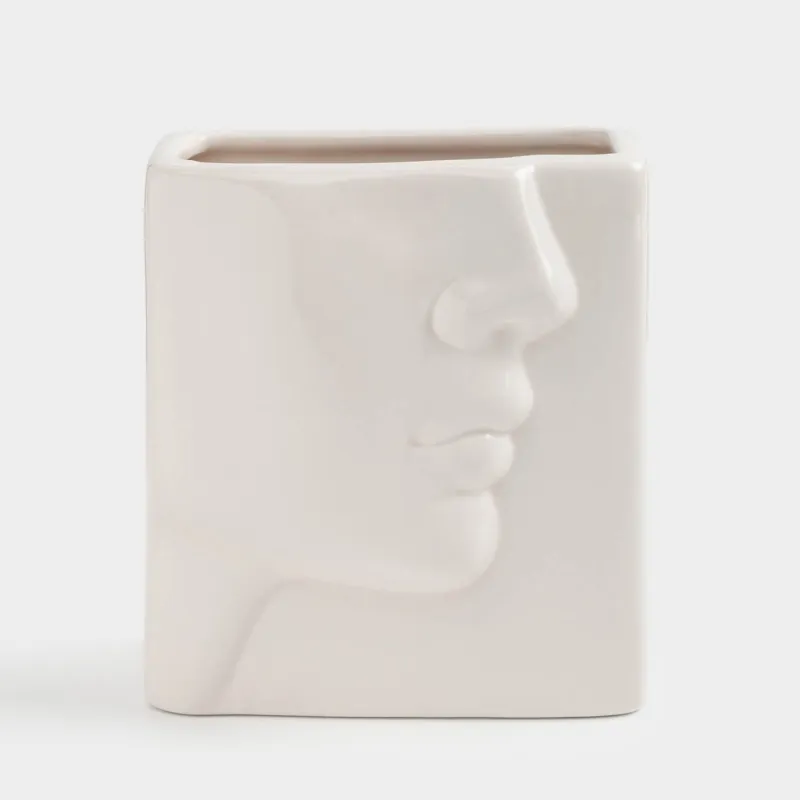 Подставка для косметических кистей, 13 см, керамика, молочная, Фрагмент лица, Face, image-0