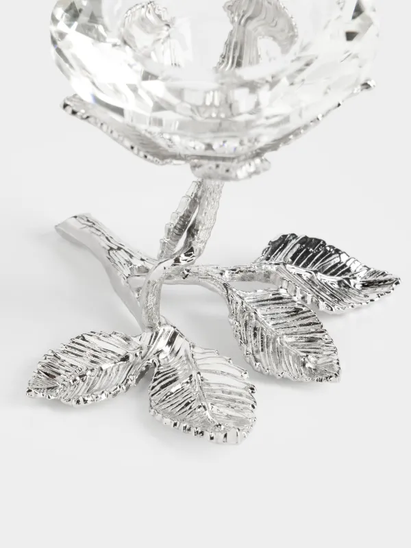 Шам ұстағыш, 9 см, шай/жіңішке шамға арналған, аяқты, хрусталь шыны/металл, Гүл, Diamond, image-1