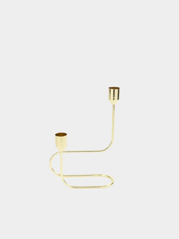 Шам ұстағыш, 22 см, 2 жіңішке шамға арналған, болат, алтын, Twist gold, image-0