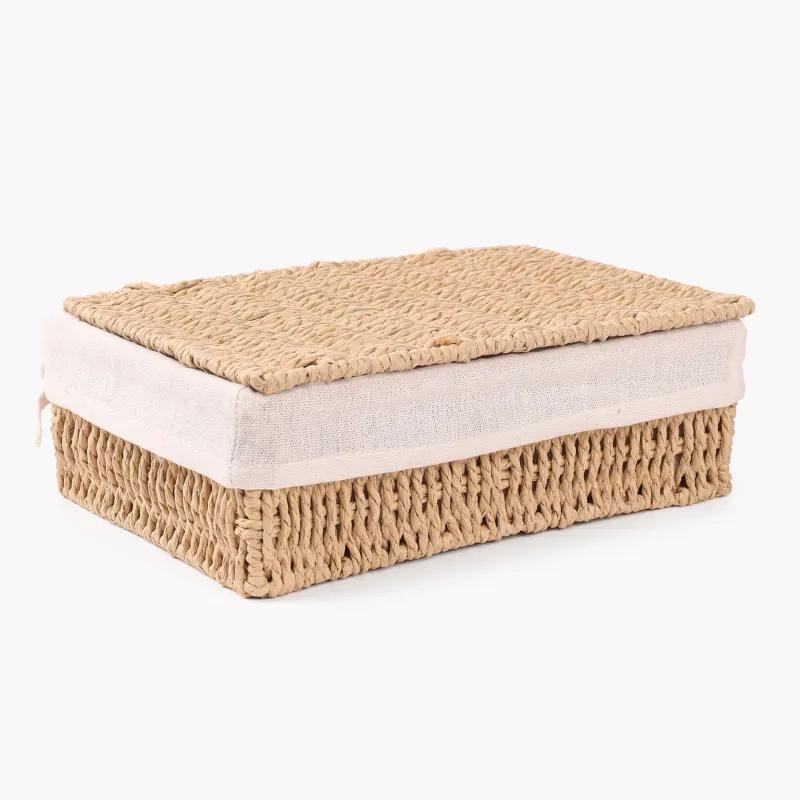 Сақтау себеті, 28х20х10 см, қақпағы бар, целлюлоза / мақта, тікбұрышты, Braided, image-2