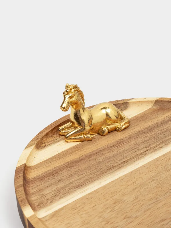 Сервиздік ыдыс, 25х4 см, аяқтары, ағаш/полирезин, дөңгелек, Алтын жылқы, Noble tree, image-4