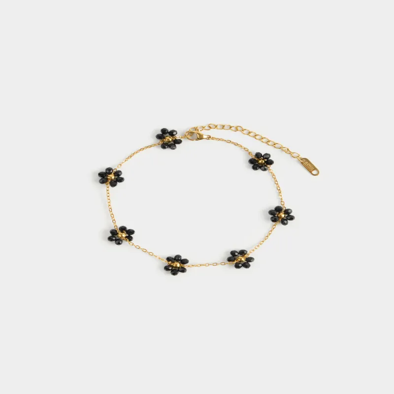 Аяққа тағатын білезік, 30 см, металл/шыны, қара, Гүлдер, Jewelry flower, image-1