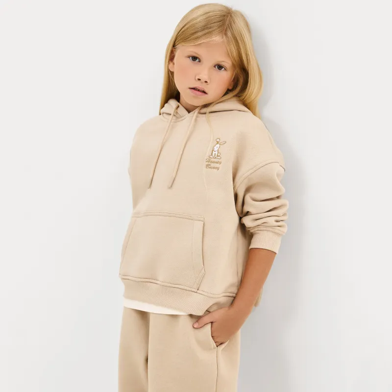 Балаларға арналған худи, өлшемі 104 см, қыздарға арналған, мақта/полиэстер, сарғылт-қоңыр, Құлақ, Abia