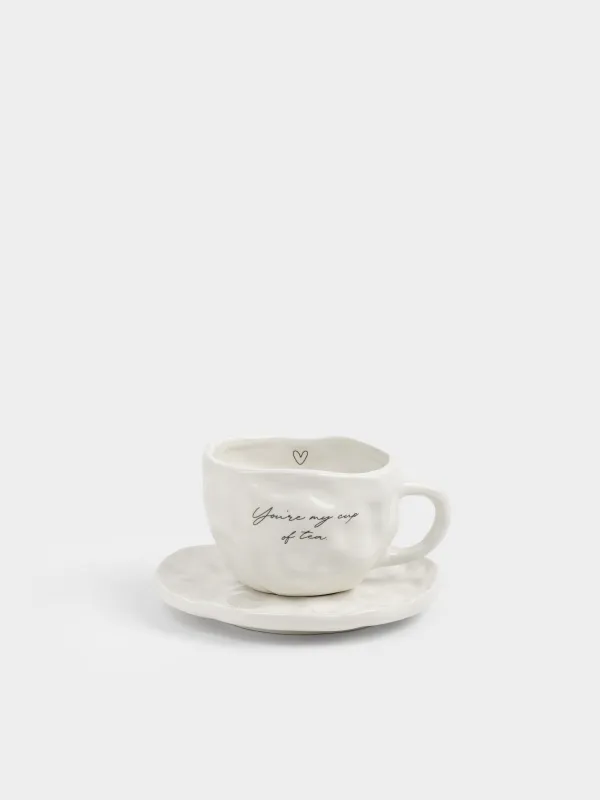 Шай жұбы, 1 адам, 2 зат, 300 мл, керамика, сүт түстес, You're my cup of tea, Crumple amour, image-0