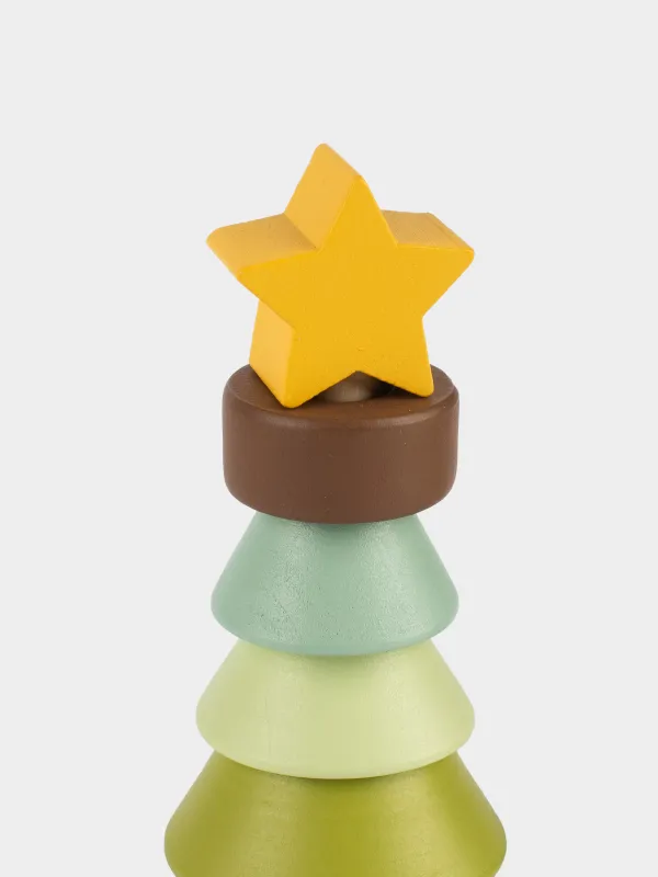 Дамытушы ойыншық, 12 см, 6 зат, ағаш, Шырша пирамидасы, Christmas, image-1