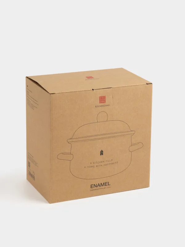 Таба, 20 см, 2,8 л, қақпағы бар, эмальданған металл/ағаш, сүт түстес, Үй, Emamel, image-7