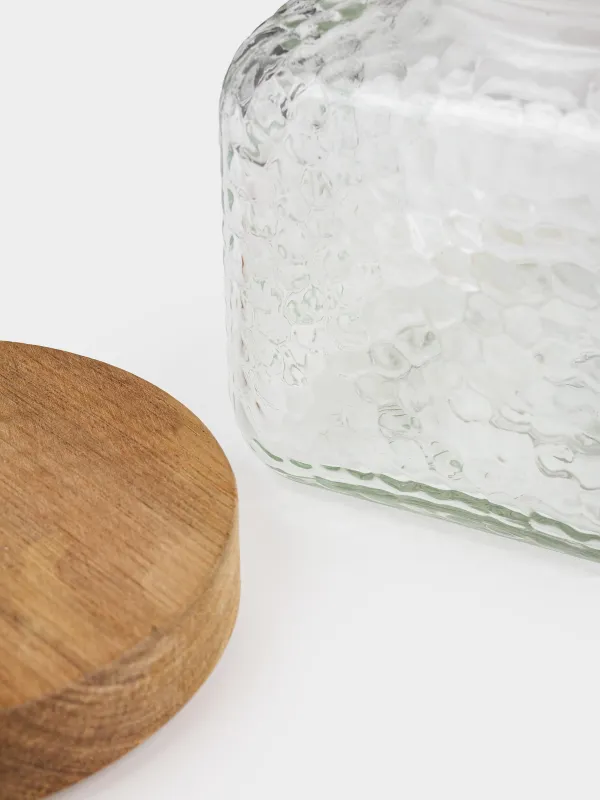 Сусымалы өнімдерге арналған құты, 1,2 л, шыны/ағаш, Ripply wood, image-3