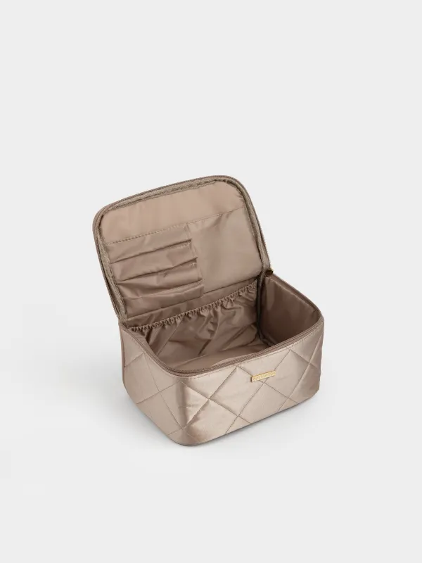 Косметикалық сөмке, 23х13 см, сырылған, сабы бар, сәтен, сарғылт-қоңыр, Quilted silk, image-2