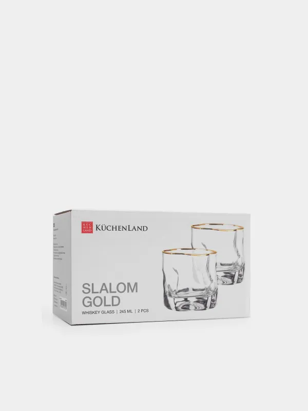 Виски стақаны, 8 см, 245 мл, 2 дана, шыны, алтын жиегі бар, Slalom gold, image-4