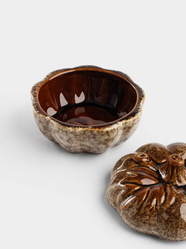 Емкость для хранения, 12x9 см, 300 мл, фарфор P, молочно-коричневая, Тыква с листом, Colors autumn, image-2