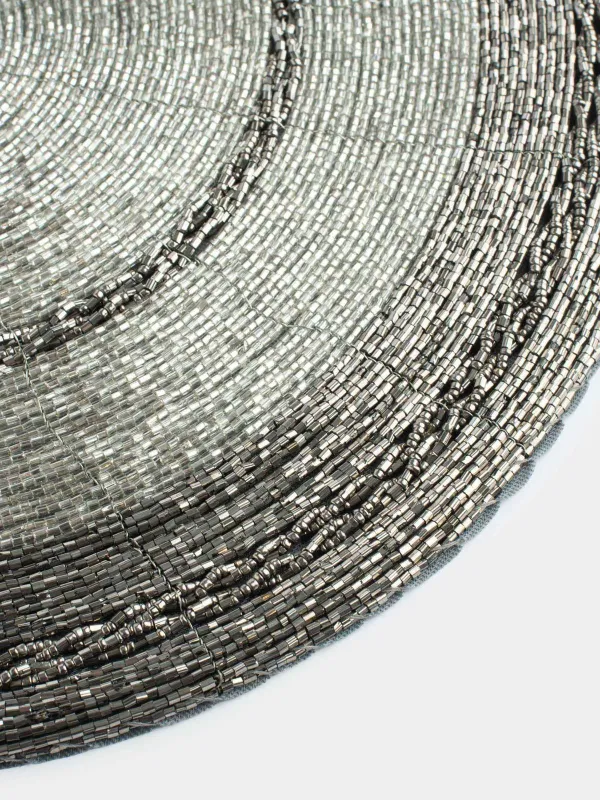 Салфетка под приборы, 36 см, бисер, круглая, темно-серая, Circle beads, image-2