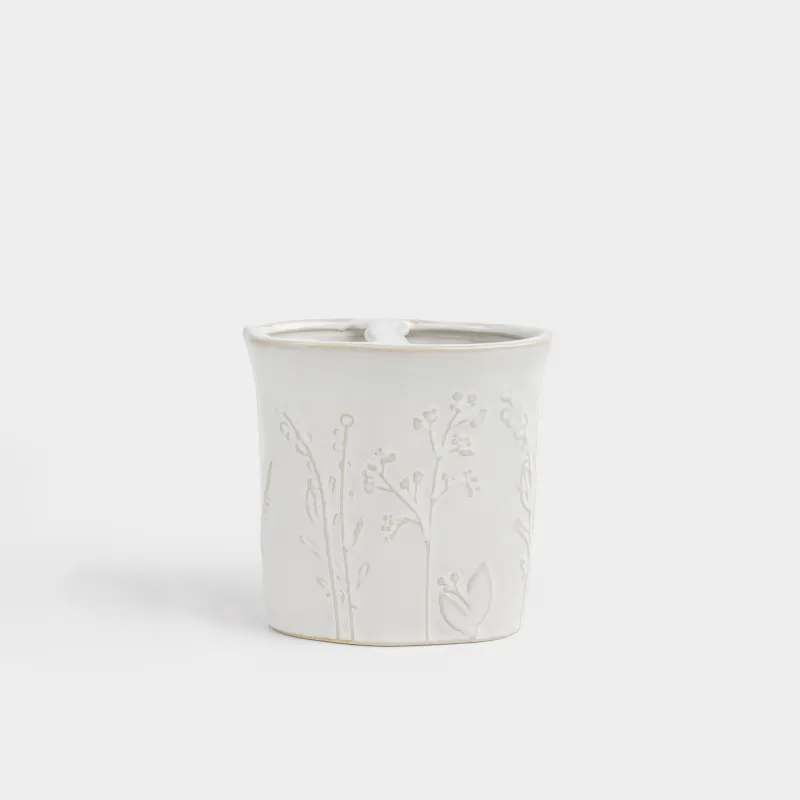 Стакан для зубных щеток, 11 см, керамика, бежевый, Травы, Hebe