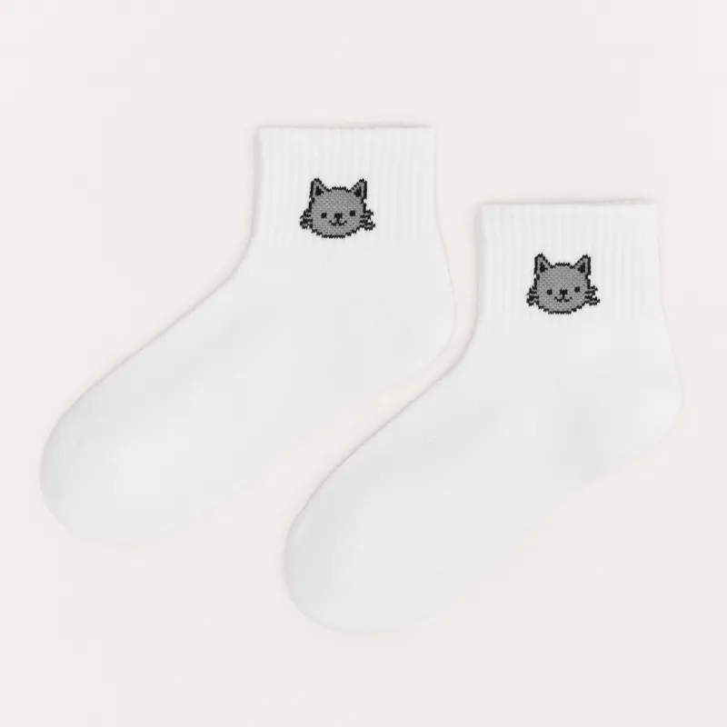 Носки детские, хлопок/полиэстер, белые, Кот, Lucky