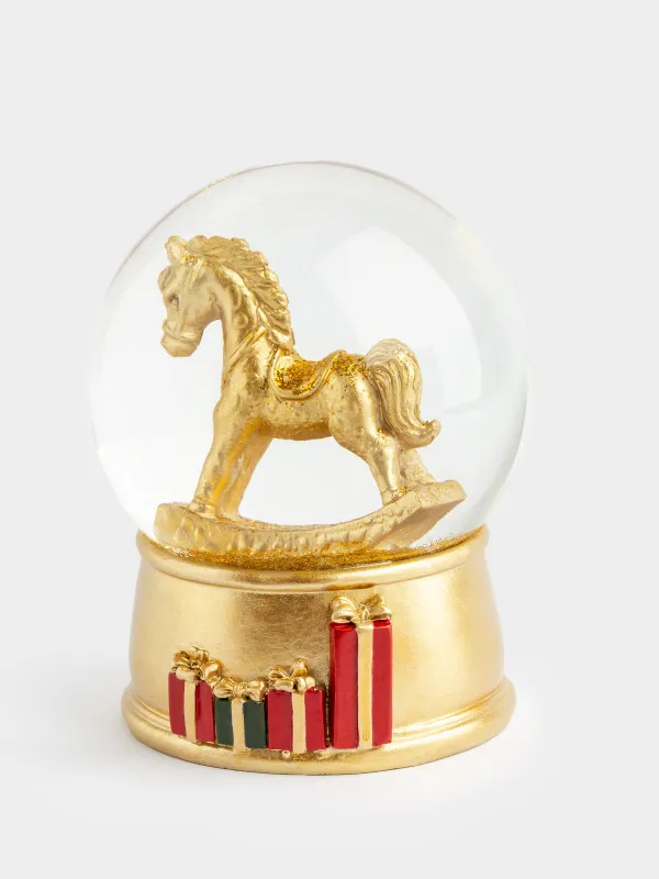 Қар шамы, 10 см, жарықтандырылған, шыны/полирезин, алтын, Тербелетін ат, Golden style, image-1