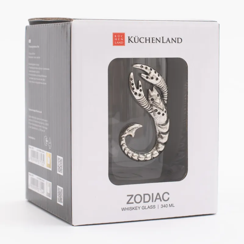 Стакан для виски, 10 см, 340 мл, стекло/металл, серебристый, Скорпион, Zodiac, image-5