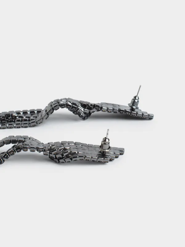 Пусет сырғалары, 9 см, 2 дана, металл/страздар, қара, Кристалдар, Jewelry black, image-3